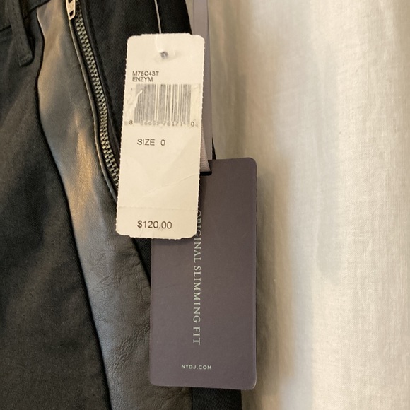 NYDJ Black faux leather tuxedo stripe trousers, Original Slimming style, size 0 - Picture 4 of 15